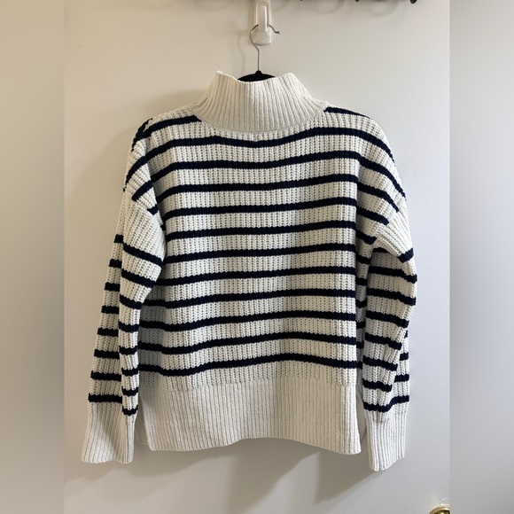 Crown & Ivy Navy and White Striped Turtleneck Sweater - Picture 2 of 4